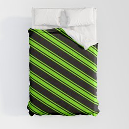 [ Thumbnail: Black & Green Colored Pattern of Stripes Duvet Cover ]