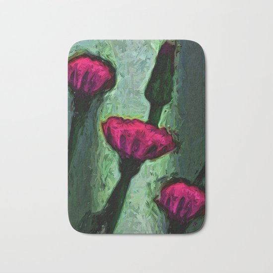 Hot Pink Dandelion Flowers with Grey Green Bath Mat
