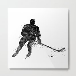 Boy Ice Hockey Player Black and White Metal Print