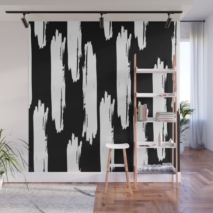 Black And White Retro Bold Paint Lines Pattern Wall Mural By