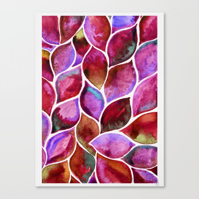 Watercolor Leaves bright violet Canvas Print
