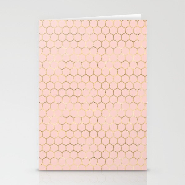 Metallic Gold Honeycomb Blush Pattern Stationery Cards