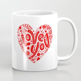 Hand drawn illustration with hand lettering love you heart shaped by julia gosteva Coffee Mug