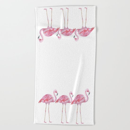 Flamingo - pink bird - animal on white background Beach Towel
