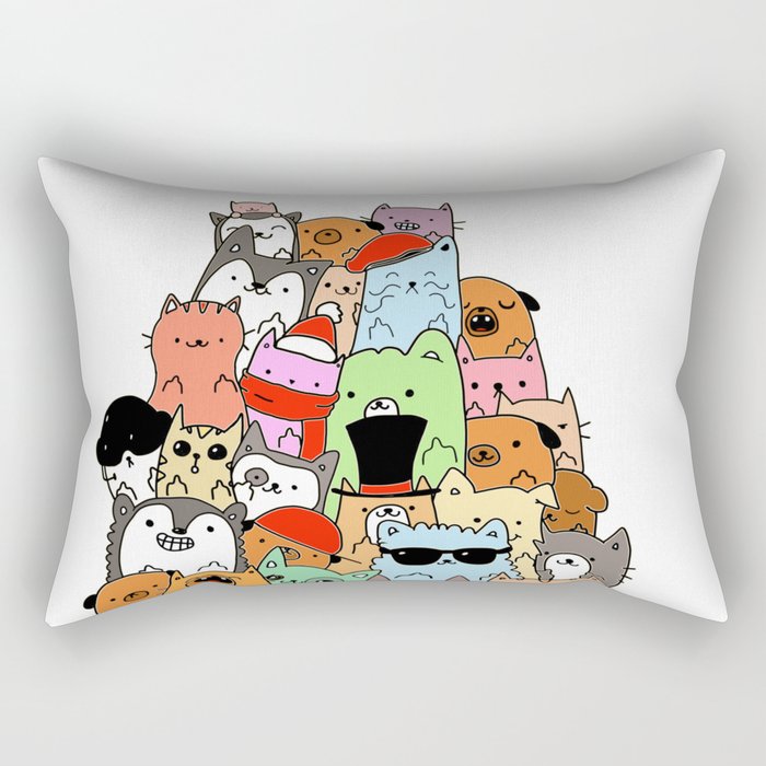 Cute Cats and Dogs Doodle Rectangular Pillow
