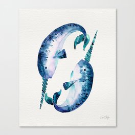 Blue Narwhals Canvas Print