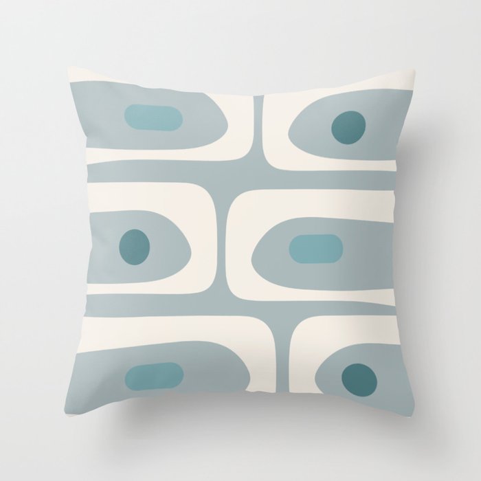 Mid Mod Piquet Abstract Minimalist Pattern in Light Blue Gray and Cream Throw Pillow