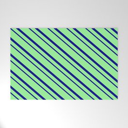 [ Thumbnail: Green & Dark Blue Colored Striped/Lined Pattern Welcome Mat ]