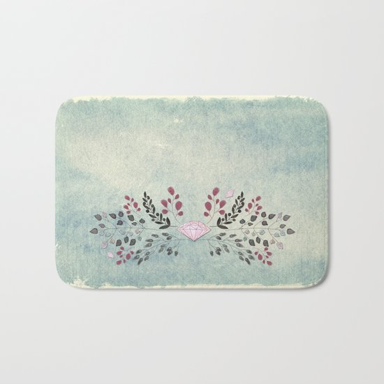 Diamond and flowers - Floral Flowers watercolor illustration Bath Mat