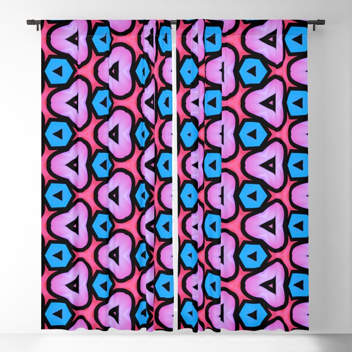 Modern abstract geometric pattern in  bright pink, orchid, black, hibiscus red, eastern blue Blackout Curtain