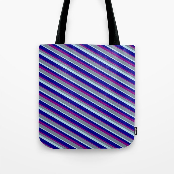 Light Slate Gray, Light Blue, Dark Blue, and Purple Colored Lines/Stripes Pattern Tote Bag
