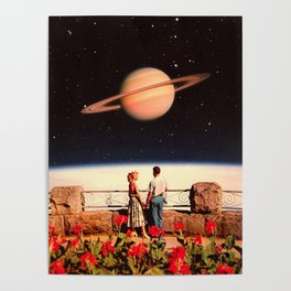 Lovers In Space - Romantic Sci-Fi Retro-Futurism Design Poster