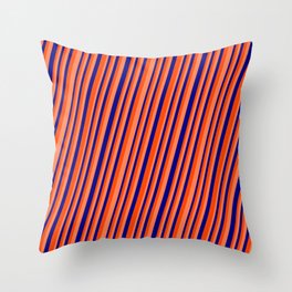 [ Thumbnail: Blue, Red & Coral Colored Lines/Stripes Pattern Throw Pillow ]