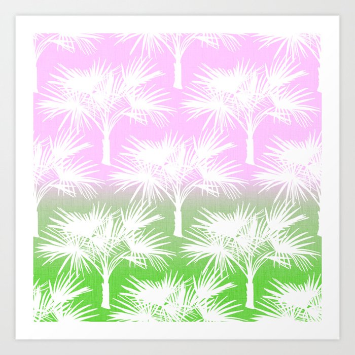 70’s Tie Dye Ombre Palm Trees Pink and Green Art Print
