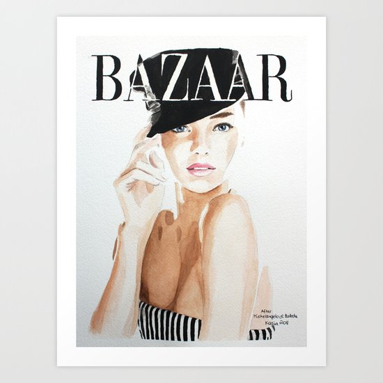Harper's Bazaar Magazine Cover. Miranda Kerr. Fashion Illustration Art Print