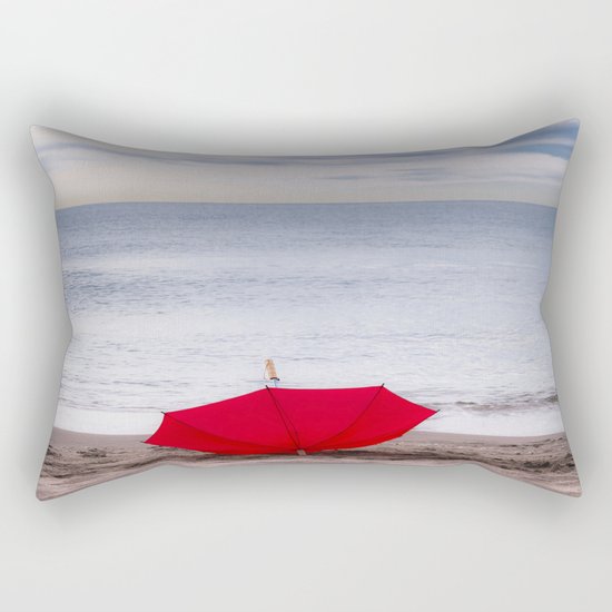 Red Umbrella at the beach Rectangular Pillow