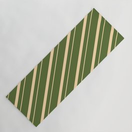 [ Thumbnail: Dark Olive Green & Tan Colored Lined/Striped Pattern Yoga Mat ]