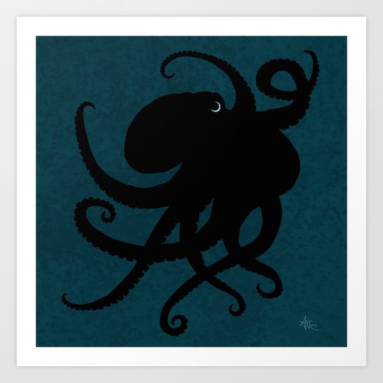 "Octopus Silhouette" digital illustration by Amber Marine, (Copyright 2015) Art Print