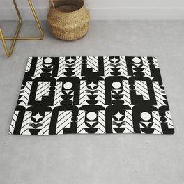 Portals to Nature. Abstract geometric shapes pattern, black and white. Area & Throw Rug