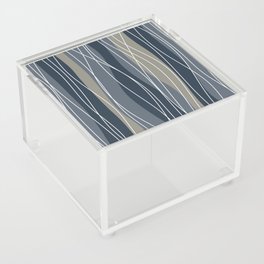 Abstract Stripes and Lines in Navy Blue, Grey, Beige and White Acrylic Box