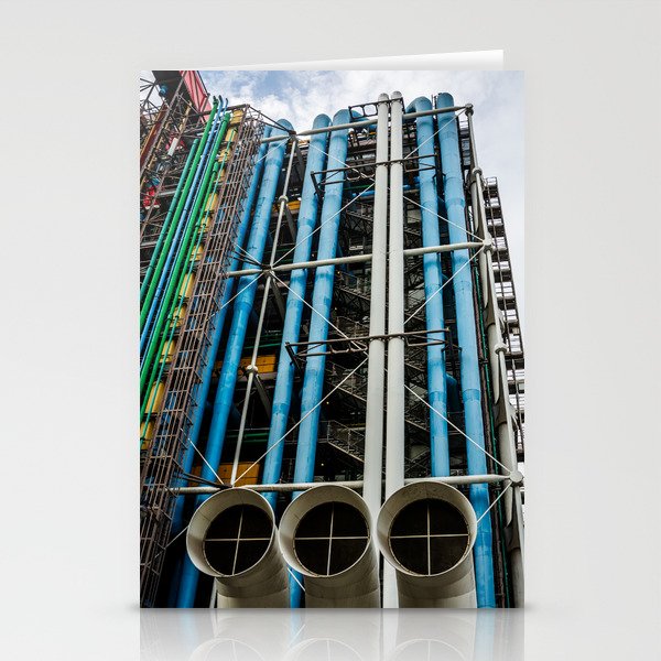 Colored pipelines on the facade of a building Stationery Cards