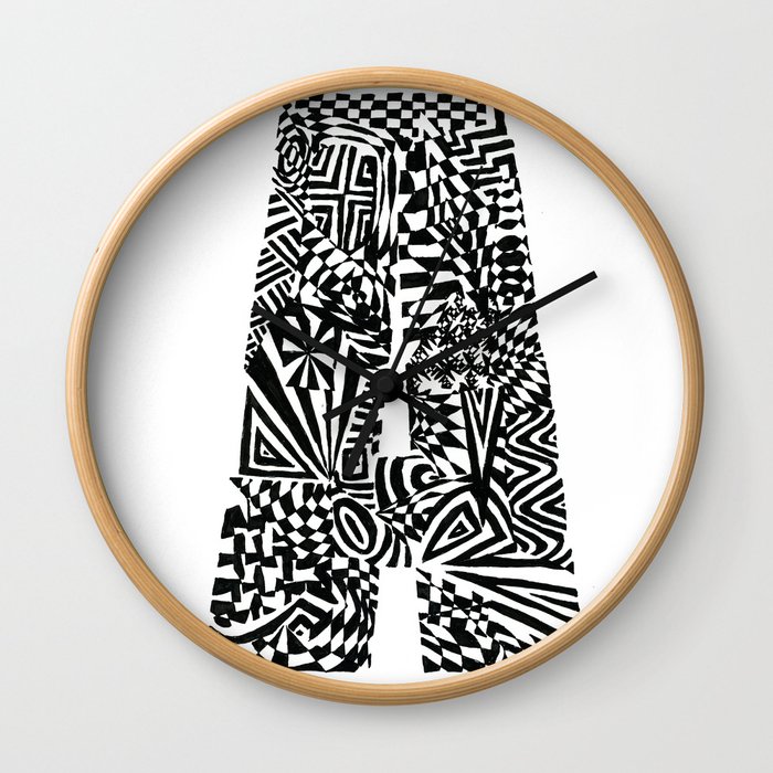 Alphabet Letter A Impact Bold Abstract Pattern (ink drawing) Wall Clock