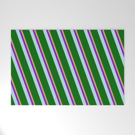 [ Thumbnail: Brown, Dark Khaki, Dark Violet, Powder Blue, and Dark Green Colored Lined/Striped Pattern Welcome Mat ]