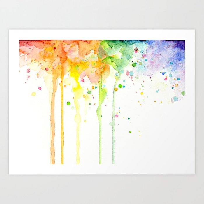 Watercolor Rainbow Splatters Abstract Texture Art Print