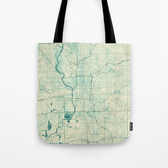 Indianapolis Map Blue Vintage Tote Bag
