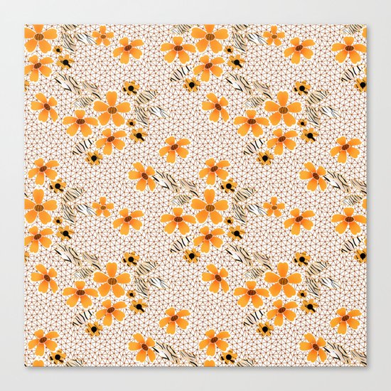The floral pattern on the grid . Canvas Print