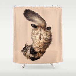 Cute Siberian cat lies tummy up Shower Curtain