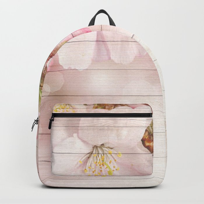 Romantic Vintage Shabby Chic Floral Wood Pink Backpack