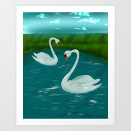 Swimming Swans Art Print
