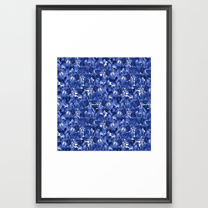 Botanical Navy Blue Pattern Framed Art Print