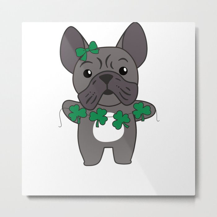 French Bulldog Shamrocks Cute Animals For Luck Metal Print