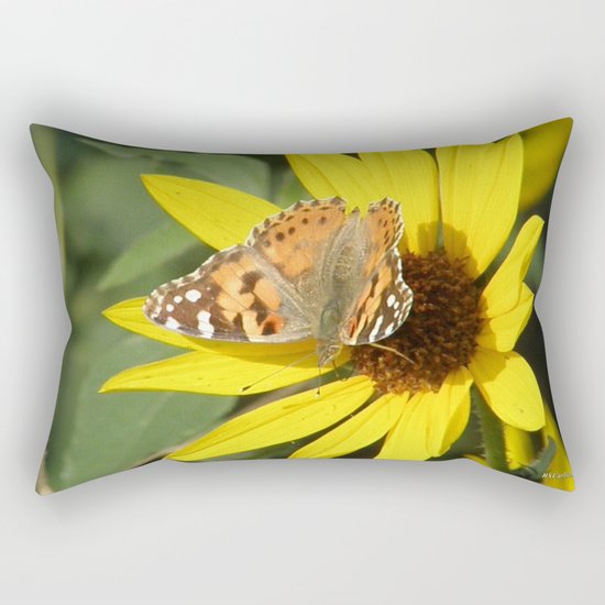 Painted Lady Butterfly Picks Pollen Rectangular Pillow