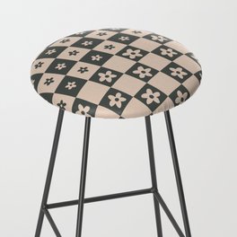 Abstract Floral Checker Pattern 4 in Tan and Black Bar Stool