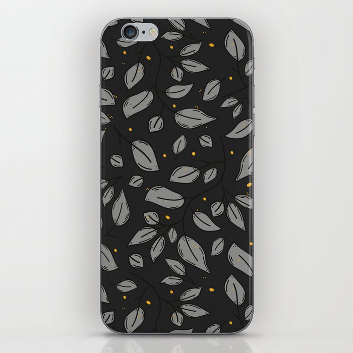 Luxurious grey and yellow leaves and dots pattern iPhone Skin