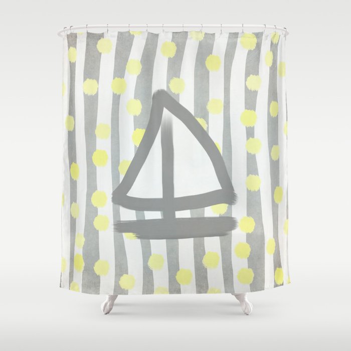 Sailboat, Dots and Stripes (Gray) Shower Curtain