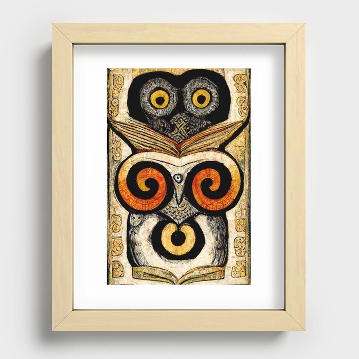 Owl, in the style of Book of Kells Recessed Framed Print