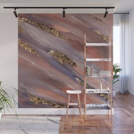 Pink Paint Brushstrokes Gold Foil Abstract Texture Wall Mural