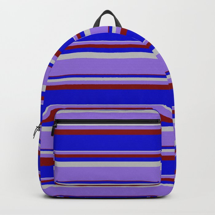 Grey, Purple, Maroon & Blue Colored Lined/Striped Pattern Backpack