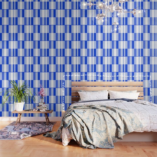 Long Blocks Geometric Check Pattern in Light Blue, Royal Blue, and White  Wallpaper by Kierkegaard Design Studio | Society6