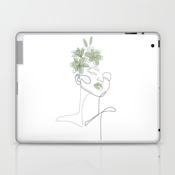 Matcha Lily Girl / Portrait drawing of a woman with flowers on her head Laptop & iPad Skin