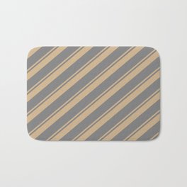[ Thumbnail: Tan and Grey Colored Pattern of Stripes Bath Mat ]
