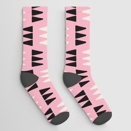 Retro Modernist Geometric Tri-Triangle Pattern 722 Pink Black and Cream Socks