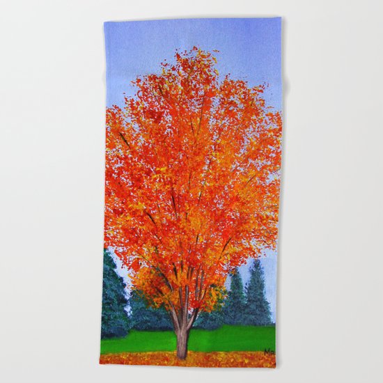 Fall tree in ND Beach Towel