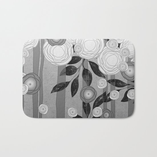 Black and White Flowers Design Bath Mat