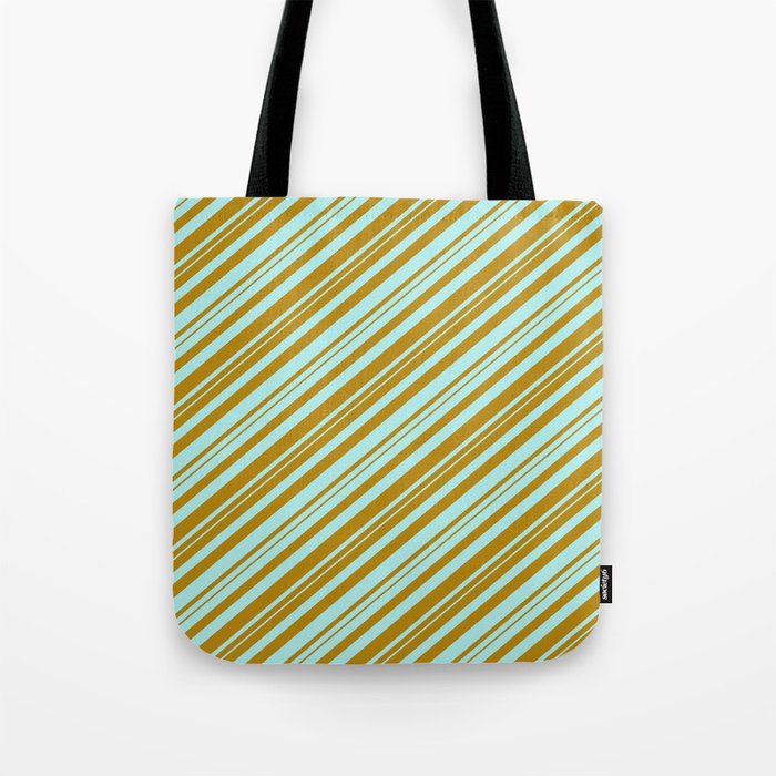 Dark Goldenrod & Turquoise Colored Lines/Stripes Pattern Tote Bag