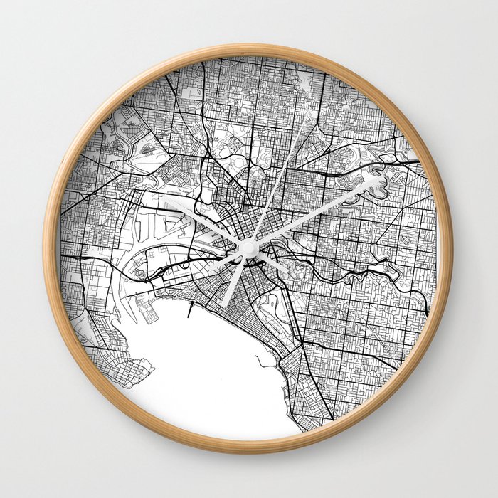 Melbourne Map White Wall Clock